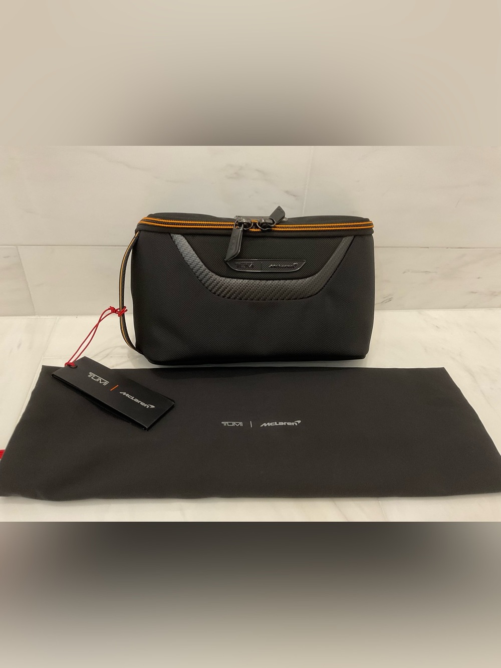 NEW Tumi McLaren REMEX 10.0” x 5.25” Accessory Kit Bag - BLACK & PAPAYA ORANGE